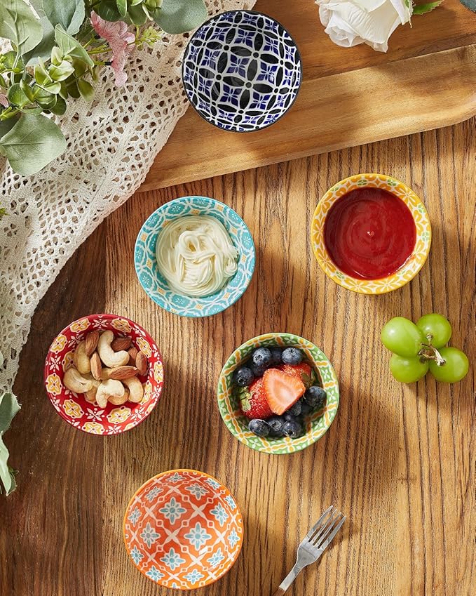 Ceramic Dipping Bowls, 3.5 inch Small Bowls for Dipping, 4oz Mini Bowl for Soy Sauce, Condiments, Side Dishes, Charcuterie Boards, Set of 6