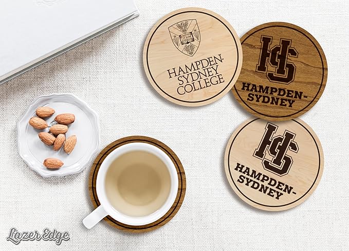 LazerEdge Hampden Sydney Tigers Wooden Coaster Set - Cherry Wood - Officially Licensed Product - 4-Pack