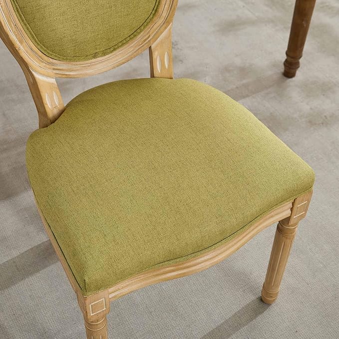 SoarFlash French Dining Chairs Set of 6, Vantage Dining Chair with Round Back, Wood Leg Farmhouse Country Rattan Dining Chair for Kitchen,Bedroom,Olive Green