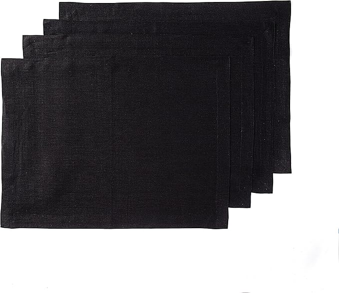 Solino Home Linen Black Placemats Set of 4 - 100% Pure Linen Placemats 14 x 19 Inch for Winter, Easter - Fete