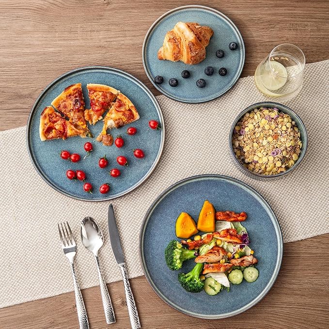 AmorArc Ceramic Dinnerware Sets for 4,Round Reactive Glaze Stoneware Plates and Bowls Set,Highly Scrath Resistant Dishware | Dishwasher & Microwave Safe Dishes Set,Service for 4 (12pc)
