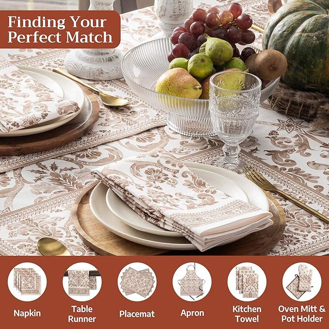 Maison d' Hermine Table Cloth Rectangle Table 100% Cotton 54 x 72 Inches Fall Tablecloth Reusable Everyday Use for Thanksgiving Christmas Decorations Dining Farmhouse Party (Allure)