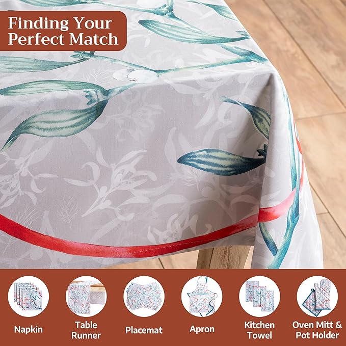 Maison d' Hermine Table Cloth Rectangle Table 100% Cotton 60 x 108 Inches Fall Tablecloth Reusable Everyday Use for Thanksgiving Christmas Decorations Dining Farmhouse Party (Enora)