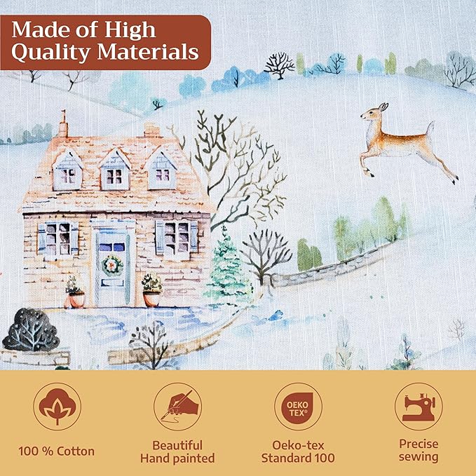 Maison d' Hermine Table Cloth Rectangle Table 100% Cotton 70 x 120 Inches Fall Tablecloth Reusable Everyday Use for Thanksgiving Christmas Decorations Dining Farmhouse Party (Snowy World)
