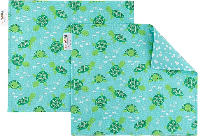 Funkins Reusable Cloth Placemats for Kids & Lunch Boxes | Reusable, Eco-Friendly | 15"x13", 2-ply, Thick, Absorbent, Machine Washable | Set of 2 Placemats (Sea Turtles)