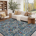 GarveeHome 6x9 Washable Area Rug for Living Room, Floral Dining Room Rugs for Under Table, Low Pile Non-Slip Stain Resistance Floor Carpet for Bedroom, Dark Blue