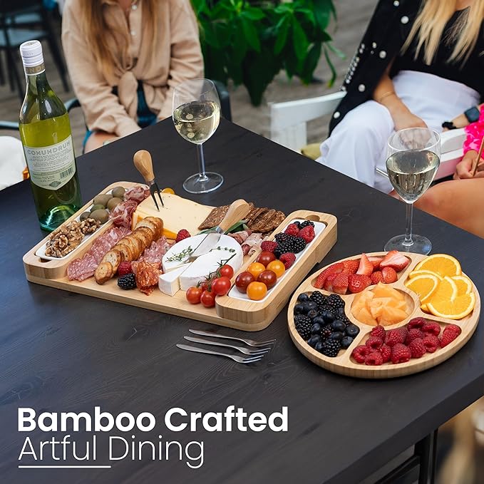 Bambüsi Personalized Charcuterie Board Gift Set - Cheese Board & Serving Tray - Large Bamboo Charcuterie Boards - Unique Elegant Housewarming Gifts New Home, Wedding Gifts, Natural