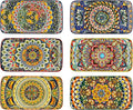 Henten Home Porcelain 10 Inch Dinner Plates, Ceramic Rectangular Salad Plate Set of 6, Bohemian Serving Dishes for Sushi, Pasta, Appetizer, Microwave & Dishwasher Safe