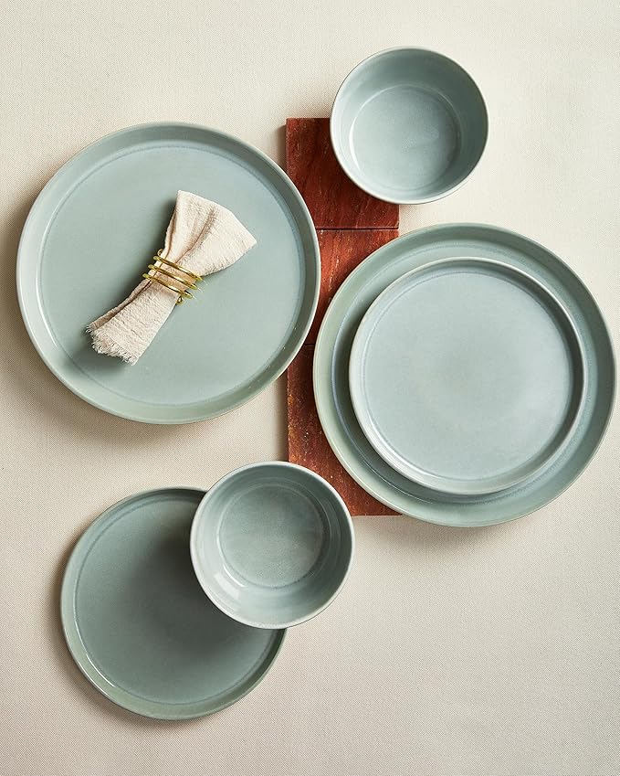 Dinnerware Sets for 6, Ceramic Plates and Bowls Set, Modern Artisan Dish Set, Microwave & Dishwasher Safe Dishware Set, Chip & Scratch Resistant Dinner Sets, Gradient Green