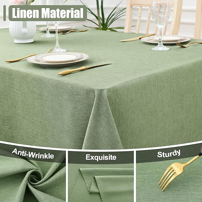 Smiry Rectangle Table Cloth Linen Textured, Waterproof Spillproof Anti-Wrinkle Burlap Tablecloth, Washable Decorative Fabric Table Cover for Dining, Party, Banquet, 52 x 70 Inch, Sage Green