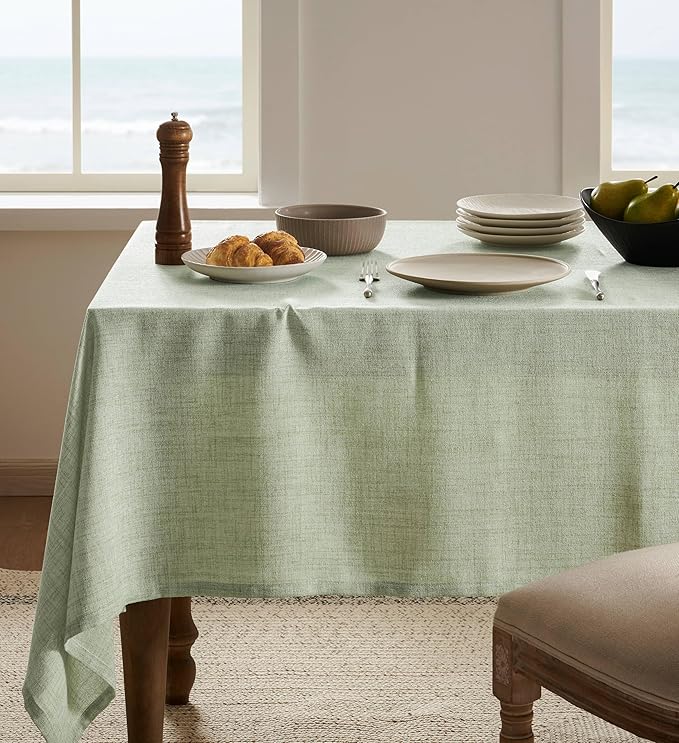 Linen Tablecloth for Square Table 52x52 Inch Green, Farmhouse Style Sage Green Tablecloth, Water Resistant Burlap Tablecloths for Dining Table Farmhouse Kitchen