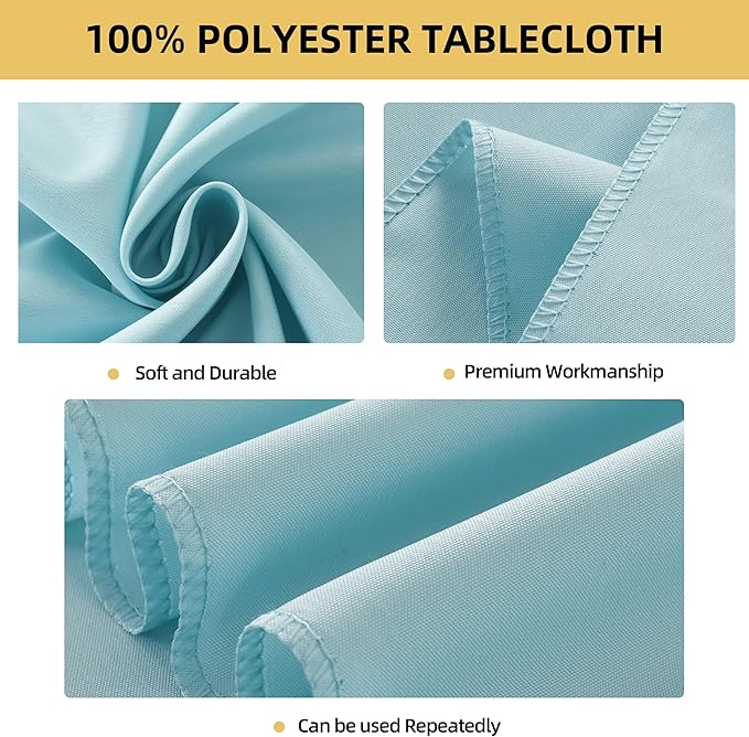 2-Pack 60x144 inch Dusty Blue Table Cloths, Solid Stain and Wrinkle Resistant Oblong Tablecloth, Premium Plain Weave Polyester Fabric Rectangle Table Linen Covers for Hotel, Banquet