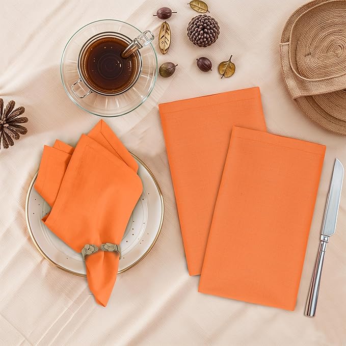 Ruvanti Cloth Napkins Set of 6, 18x18 Inches, 100% Cotton, Washable, Soft & Absorbent, Perfect for Wedding, Christmas, ‎Thanksgiving Dinners - Orange Peel