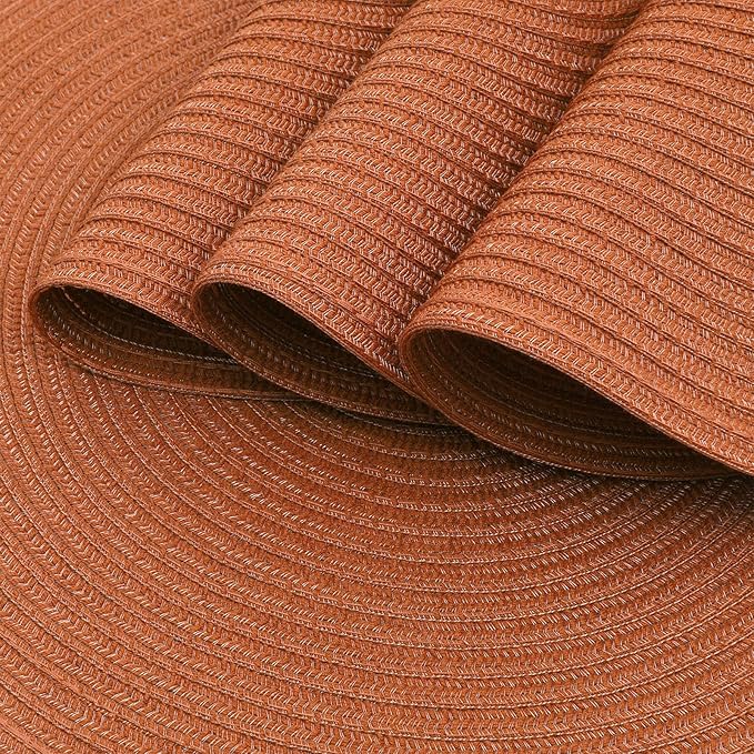 SHACOS Round Placemats Set of 6 Washable 15 inch Round Placemat Cotton Polyester Woven Braided Table Place Mats for Dining Table Decor, Dark Orange