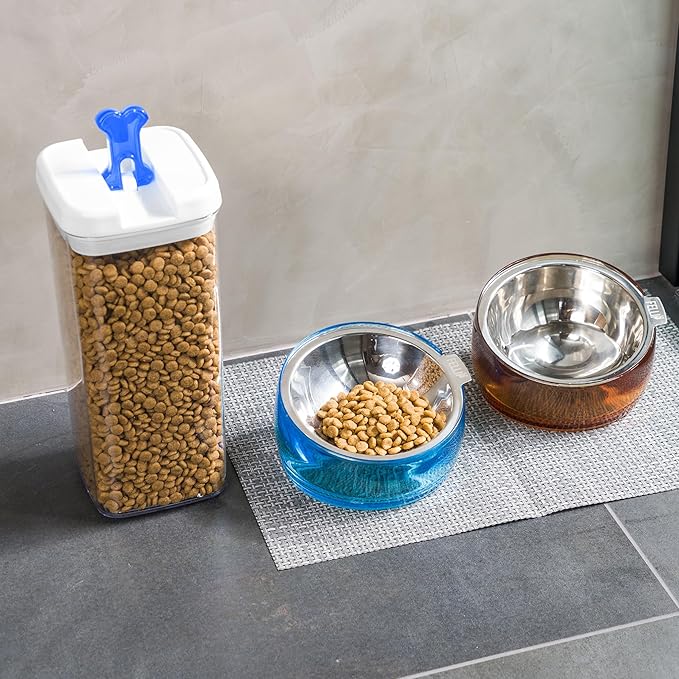 Felli Pet Oblik Acrylic Raised Dog Food Water Bowl Stainless Steel Slanted Oval Dish for Short Leg Puppy & Small Medium Pet, Elevated Tilted Metal Feeder (Sapphire, 1.5 Cups Oval Dish)