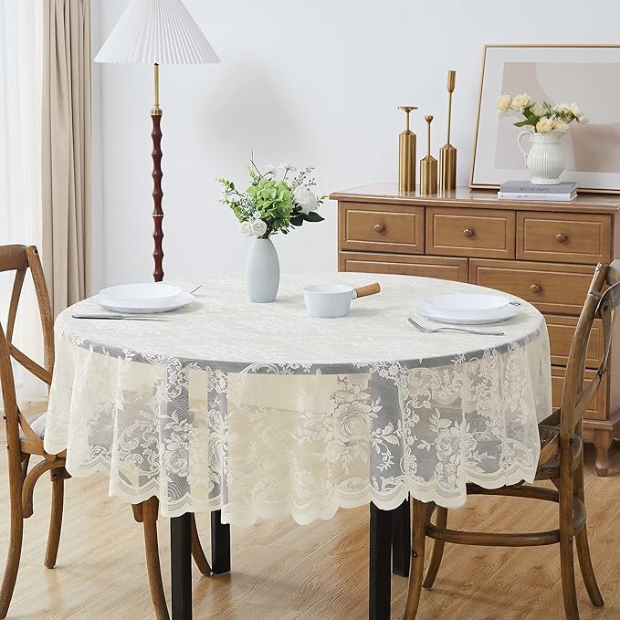Warm Home Designs 36 Inch Round Tablecloth with English Rose Design. Use as Round Small Tablecloth, Lace Small Tablecloth or Coffee Table Cover. Small Ivory Tablecloth for 2-4 Guests. LTC Ivory 36"