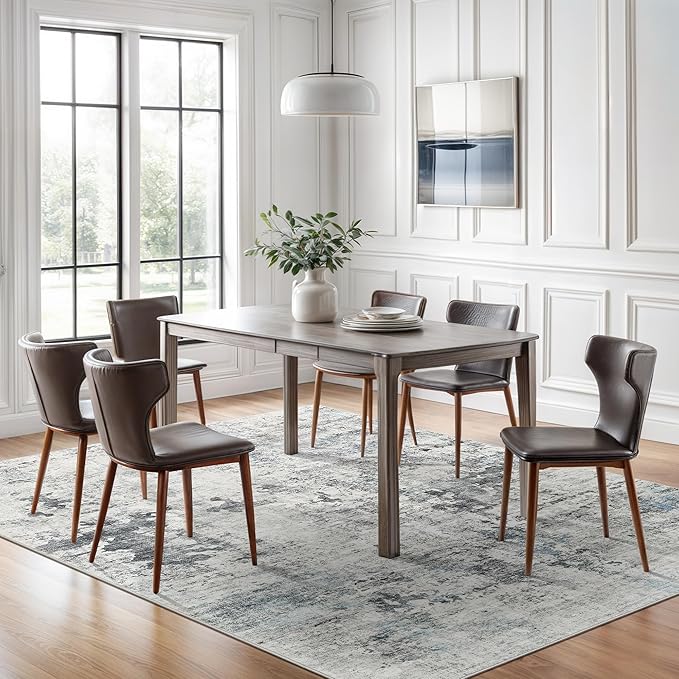 Abstract Rug 8x10 Large Living Room Rugs Neutral Modern Washable Area Rugs for Bedroom Dining Room Non-Slip Stain Resistant Foldable Thin Rug Gray Blue