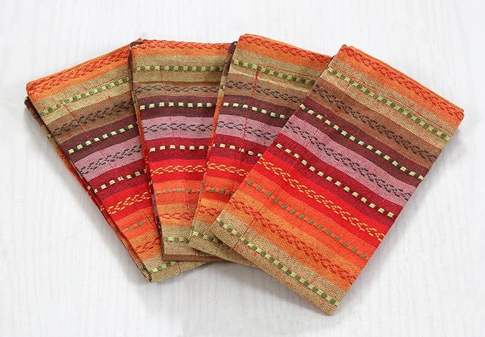 ACCENTHOME 100% Cotton Salsa Stripe Napkin Set of 6 18x18 inch Red/Rust Multicolour Dinner Napkins - Washable Soft Premium Hotel Quality Reusable Perfect Table Linen for Family Dinners Weddings