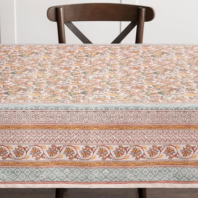 Maison d' Hermine Table Cloth Rectangle Table 100% Cotton 70 x 108 Inches Fall Tablecloth Reusable Everyday Use for Thanksgiving Christmas Decorations Dining Farmhouse Party (Nila)