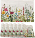 Set of 6 Washable Herbs and Wild Flowers Placemats Non-Slip Heat-Resistant 12x18 Inch Thick Decorative Linen Table Mats for Dining Table Home Décor
