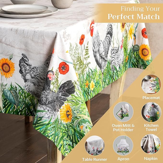 Maison d' Hermine Table Cloth Square Table 100% Cotton 60 x 60 Inches Tablecloth Reusable Decorative for Dining Room Farmhouse Home Valentines Day Decorations Spring Summer - Basse Cour