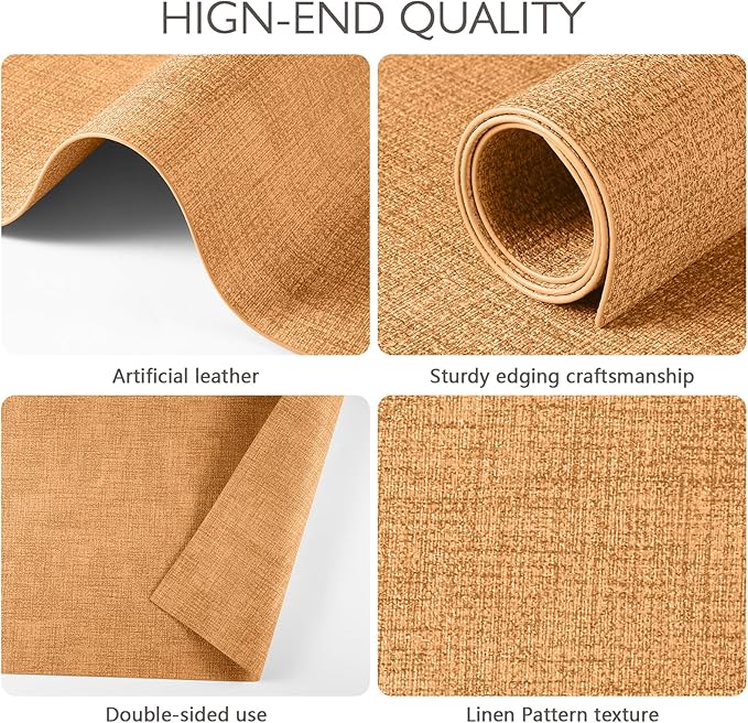 Faux Leather Placemats Set of 6 Washable PU Table mats for Kitchen Table - Heat Resistant, Waterproof, Easy Clean, Anti Slip 11.8" x 17" (Yellow-6 Pack)