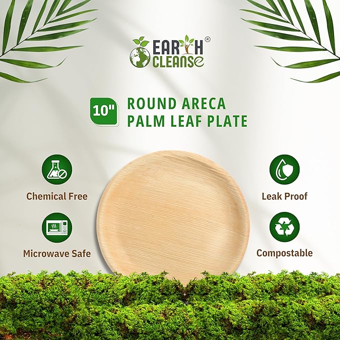 Compostable Palm Leaf Plates 10 Inch Round (100 Pack) | Disposable Biodegradable Plates Like Bamboo & Wooden | Microwave & Oven Safe | Eco-Friendly Dinnerware for Parties & Events
