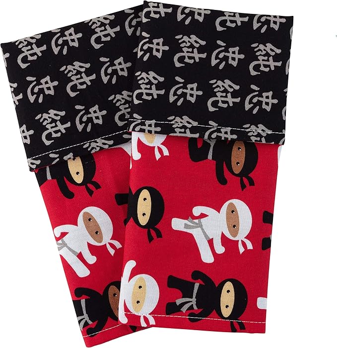 Funkins Reusable Cloth Placemats for Kids & Lunch Boxes | Reusable, Eco-Friendly | 15"x13", 2-ply, Thick, Absorbent, Machine Washable | Set of 2 Placemats (Ninjas)
