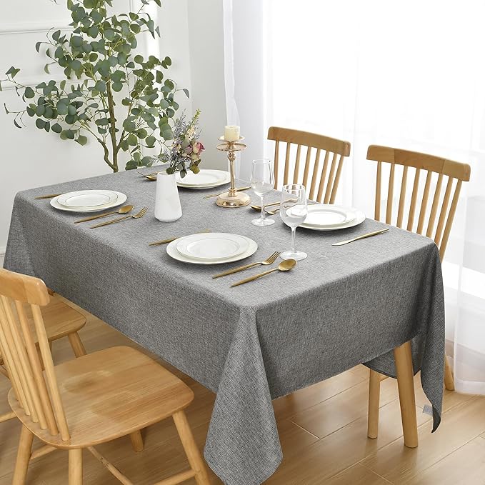 JIUZHEN Faux Linen Farmhouse Tablecloth Rectangular, Wrinkle Stain Resistant Table Cloth Rectangle Table Cover for Kitchen Dining, Holiday Party Dinner, Grey, 60 x 102 Inch