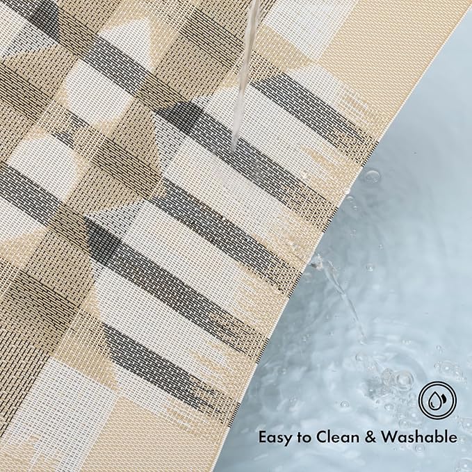 Winknowl Placemats Set of 6, Heat Resistant Stain Resistant Woven Vinyl Insulation Place mats, Durable Washable Elegant Table Mats for Kitchen Dining Table Decor (Geometric Beige)