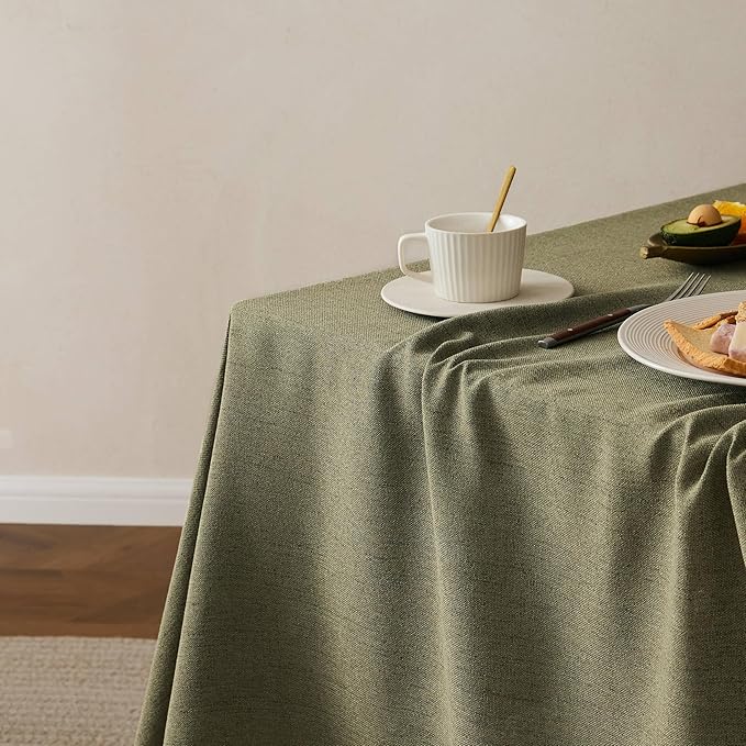 Linen Tablecloth for Rectangle Table, 60x104 Inch Olive, Farmhouse Style Green Tablecloth, Water Resistant Burlap Tablecloths for Dining Table Farmhouse Kitchen