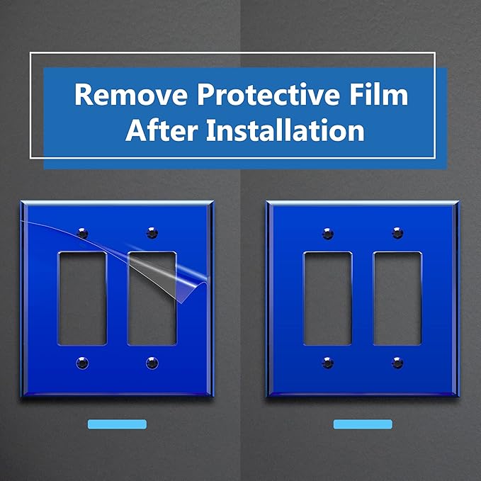 LIDER Double Decorator Wall Plate, Impact Resistant, Mirrored, Plexiglass Dual Outlet Cover or Light Switch Cover, Acrylic, Reflective Finish, Modern, Oversized 2-Gang 5.25" x 5.25", Blue, 5 Pack