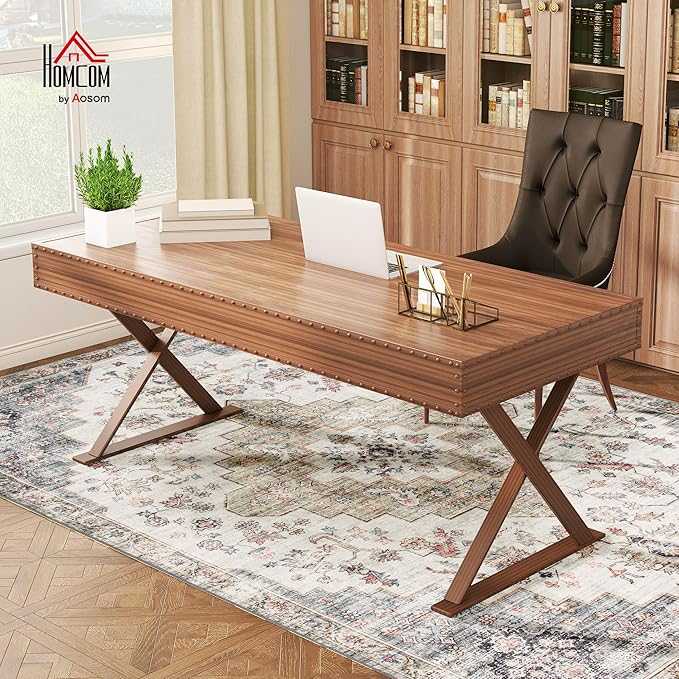 HOMCOM Washable Area Rug, 5'x7' Vintage Indoor Distressed Carpet, Retro Floor Cover Foldable, Floral Print Mat for Living Room, Bedroom, Dining Room, Brown and Green