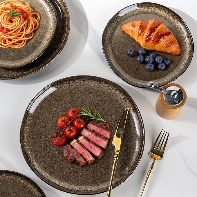AmorArc Ceramic Dinnerware Sets,Handmade Reactive Glaze Stoneware Plates and Bowls Sets,Highly Chip and Crack Resistant | Dishwasher & Microwave Safe Dishes Set,Service for 4 (12pc)