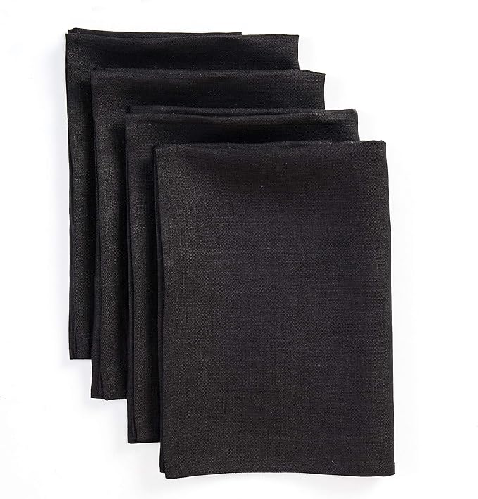 Solino Home Black Linen Napkins Set of 4 - 100% Pure Linen Cloth Washable Dinner Napkins 20 x 20 Inch for Winter, Easter - Fete