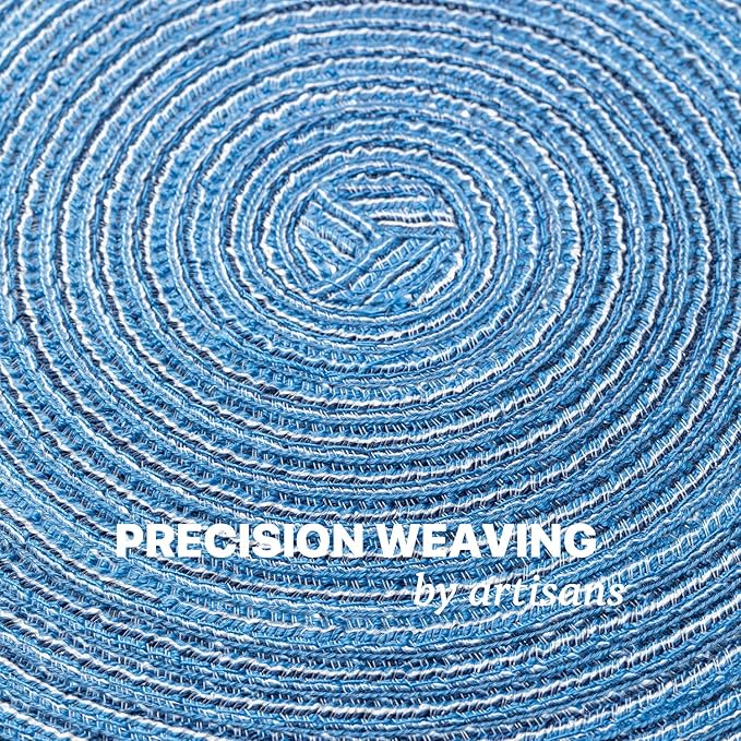 Round Placemats Set of 12 Woven Placemats Washable Braided Table Mats for Dining Table Heat Resistant Non-Slip Circle Place Mats(Mid Blue)