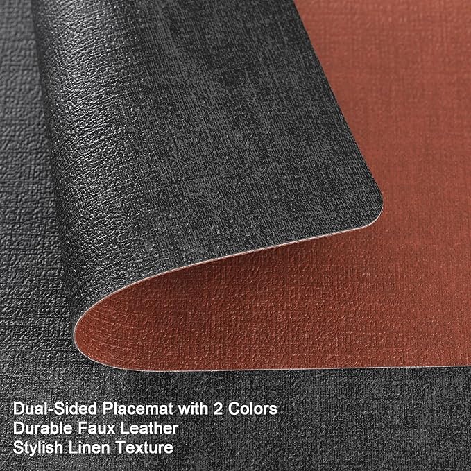 Myir JUN Placemats Dual Sided, Faux Leather Place Mats Set of 6 Indoor for Dining Table Non-Slip Washable Wipeable Heat Resistant Outdoor Table Mats (Gray Terracotta, Set of 6)