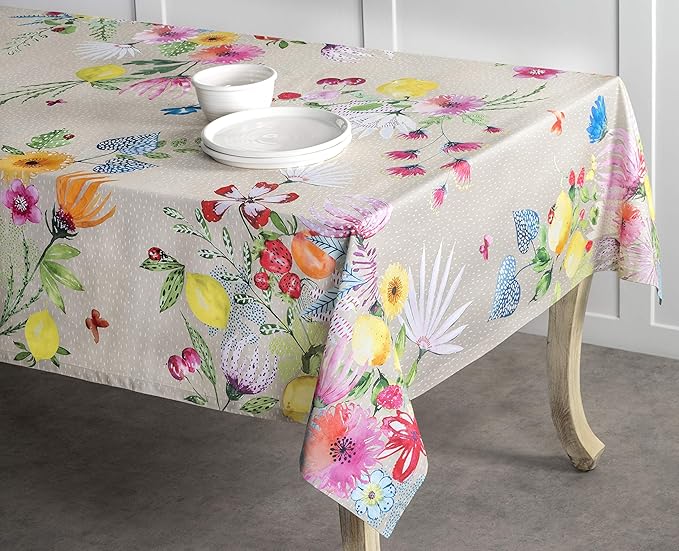 Maison d' Hermine Table Cloth Rectangle Table 100% Cotton 70 x 108 Inches Tablecloth Reusable Decorative for Dining Room Farmhouse Home Valentines Day Decorations Spring Summer - Jardin D'Ete - Fog