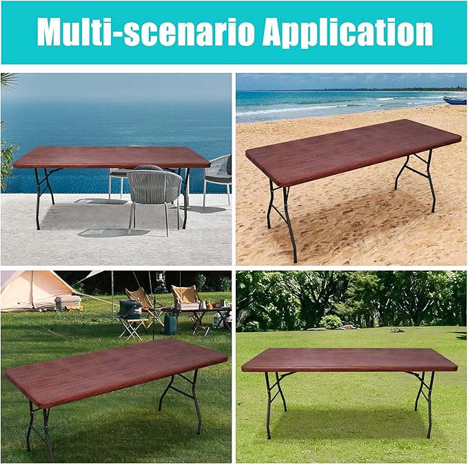 Smiry Rectangle Table Cloth Cover, Waterproof Elastic Fitted Picnic Tablecloth for 8 Foot Tables, Wipeable Flannel Backed Vinyl Tablecloths for Camping, Dining, Outdoor (Reddish Brown, 30" x 96")