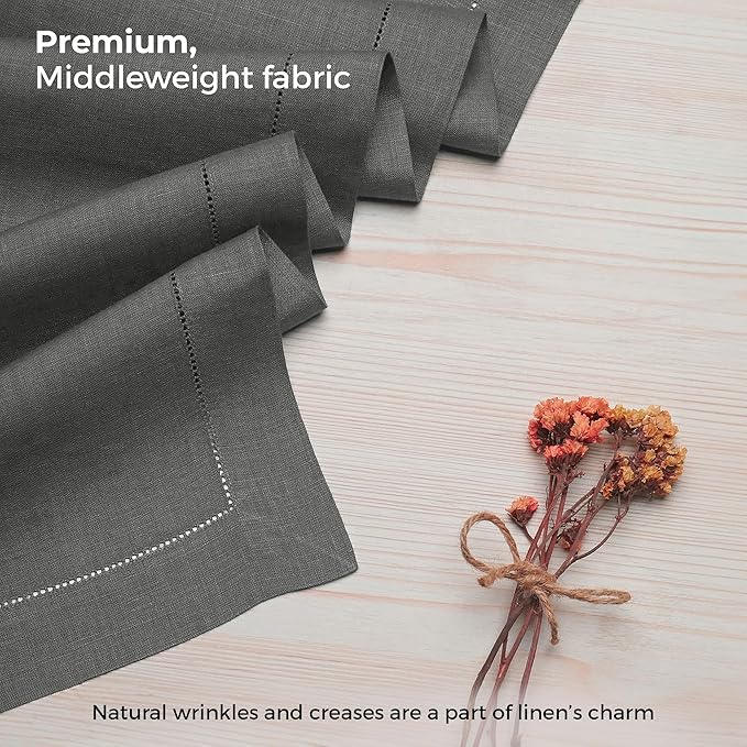 D'Moksha Homes Linen Charcoal Grey Table Runner 48 Inches - Classic Hemstitch, 100% Pure Linen Coffee Table Runner 14 x 48 Inch Ideal for Dresser Tables - Spring, Easter