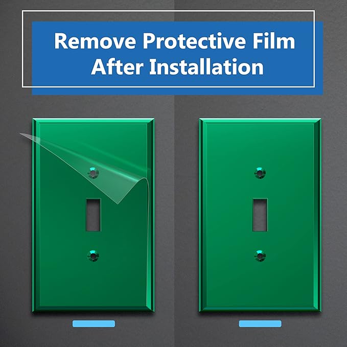LIDER Reflective Acrylic Toggle Switch Wall Plate, Mirrored Light Switch Plate, Plexiglass Switch Cover, Acrylic Glass, Oversized 1-Gang 5.25" x 3.44", LWP-11O-AGR5P, Green, 5 Pack