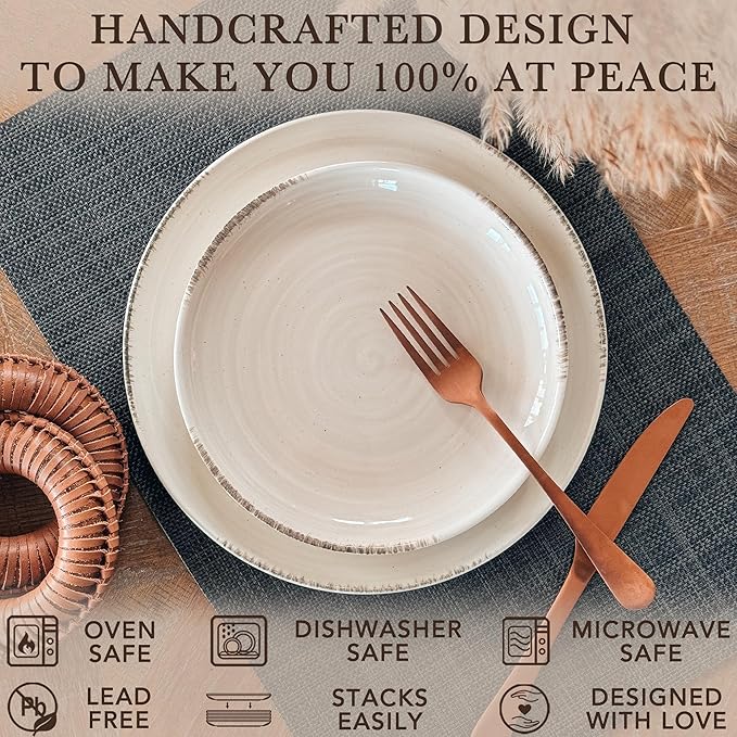 MORA Ceramic Helix Swirl Dinner Plates Set of 6, 10in Modern Spiral Porcelain Dish Dinnerware for Kitchen, Serving & Restaurants - Dishwasher, Microwave, Freezer, Oven Safe Dishware - Snowy White