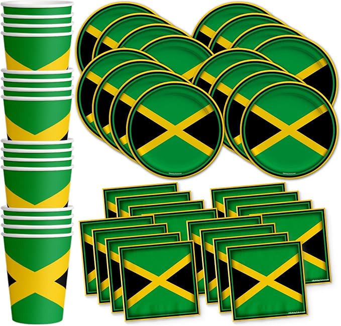 Jamaican Flag Jamaica Birthday Party Supplies Set Plates Napkins Cups Tableware Kit for 16