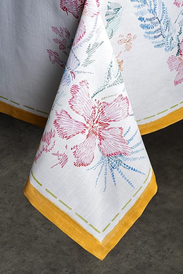 Maison d' Hermine Table Cloth Square Table 100% Cotton 54 x 54 Inches Tablecloth Reusable Decorative for Dining Room Farmhouse Home Valentines Day Decorations Spring Summer - Paradise Island