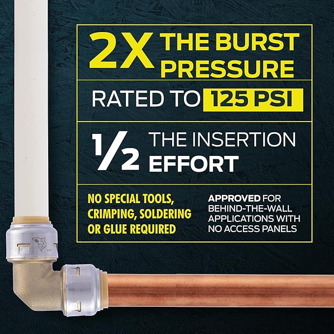 SharkBite Max 1/2 x 3/8 Inch Compression Angle Stop Valve, Quarter Turn, Push to Connect Brass Plumbing Fitting, Brushed Nickel Finish, PEX Pipe, Copper, CPVC, PE-RT, HDPE, UR23036BN