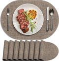 Placemats Set of 8 Washable, Heat Resistant Table Placemats Wipeable Faux Leather Oval Place Mats Non Slip, Waterproof Oval Table Mats for Indoor Outdoor, Dark Brown