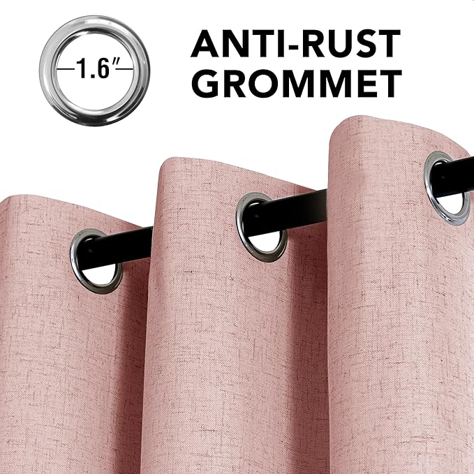 H.VERSAILTEX Linen Curtains 100% Blackout Curtains for Bedroom 102 inch Long Full Light Blocking Nature Linen Blended Window Curtains for Living Room Nickel Grommet (2 Panels, Heathered Baby Pink)