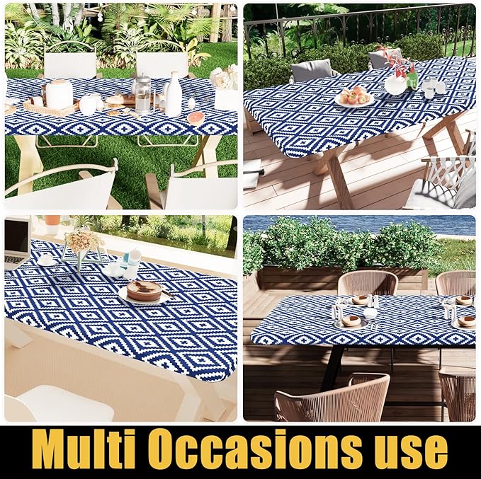 Smiry Rectangle Table Cloth Cover, Waterproof Elastic Fitted Picnic Tablecloth for 4 Foot Tables, Wipeable Flannel Backed Vinyl Tablecloths for Camping, Dining, Outdoor (Navy, 30" x 48")