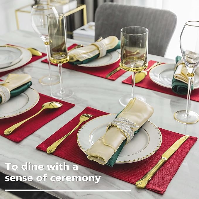 Home Brilliant Placemats Set of 6 Red Place Mats Decoration Heat Resistant Dining Table Place Mats Machine Washable Valentine's Day Kitchen Table Mats, 13x19 inch, Burgundy