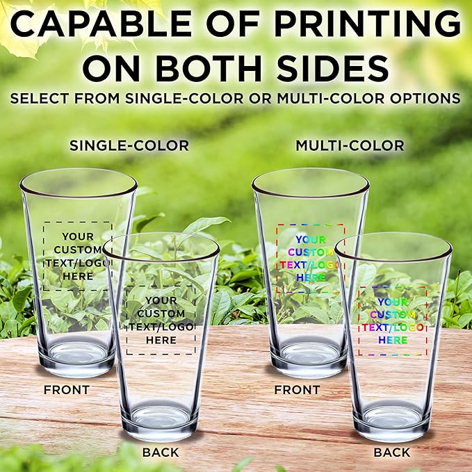 DISCOUNT PROMOS Custom Beer Pint Glasses 16 oz. Set of 10/50/100, Personalized Bulk Pack - Heavy Duty Glassware for Restaurant, Thick Base and Walls, Stackable - Clear